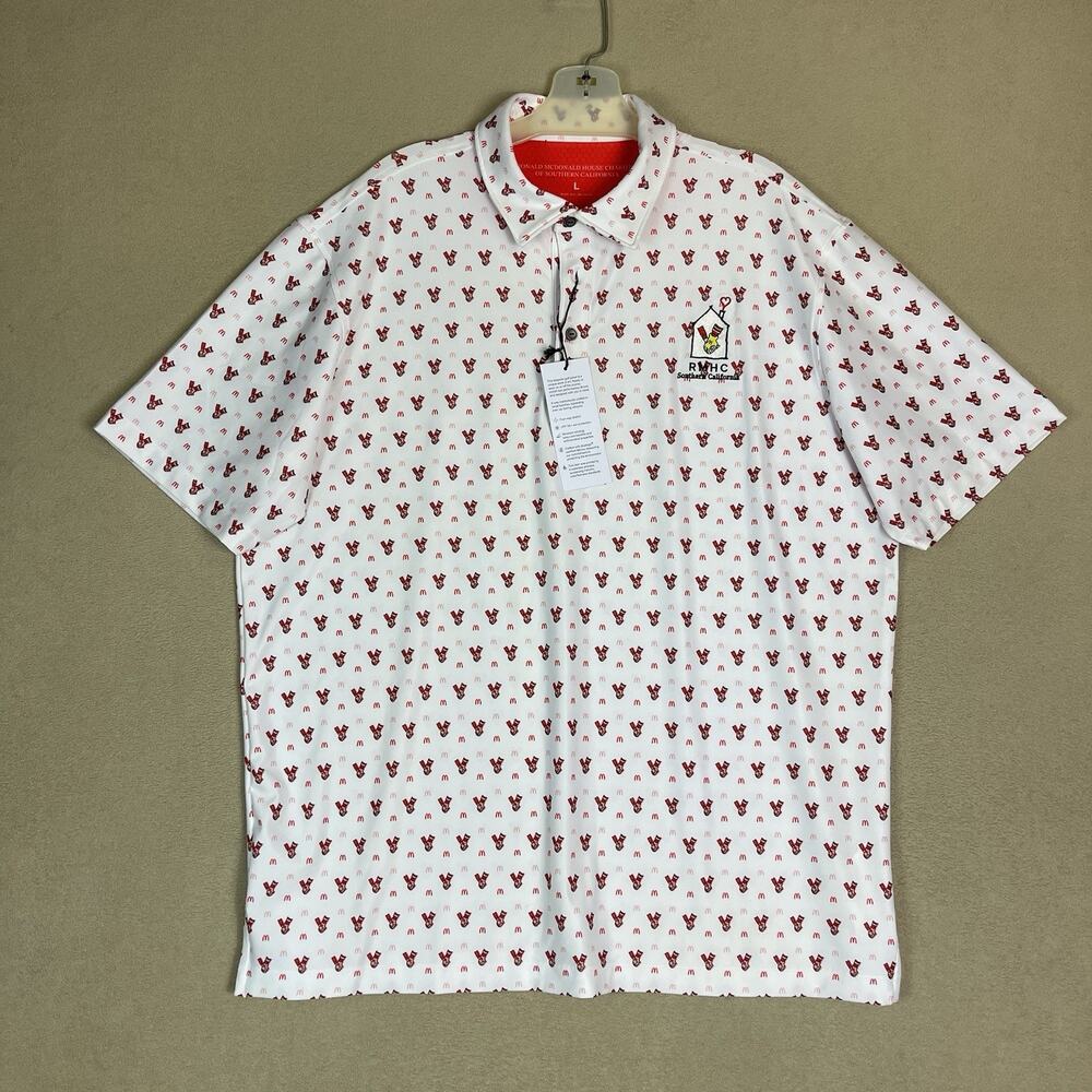 RMHC Polo Shirt Mens L White Golf Ronald McDonald House Charities Graphic Print